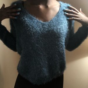 fuzzy blue sweater